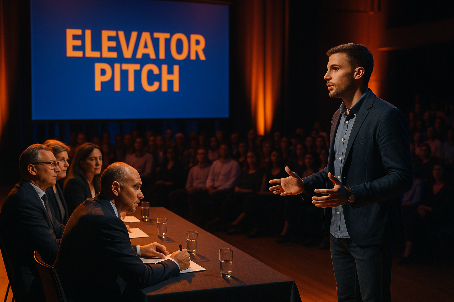 Escenario del Elevator Pitch Hour en Yucatech