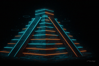 Imagen de pirámide Maya con luces de neón para Yucatech Festival
